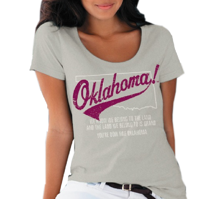 Oklahoma Ladies Silver Scoop Neck Tee- Customizable